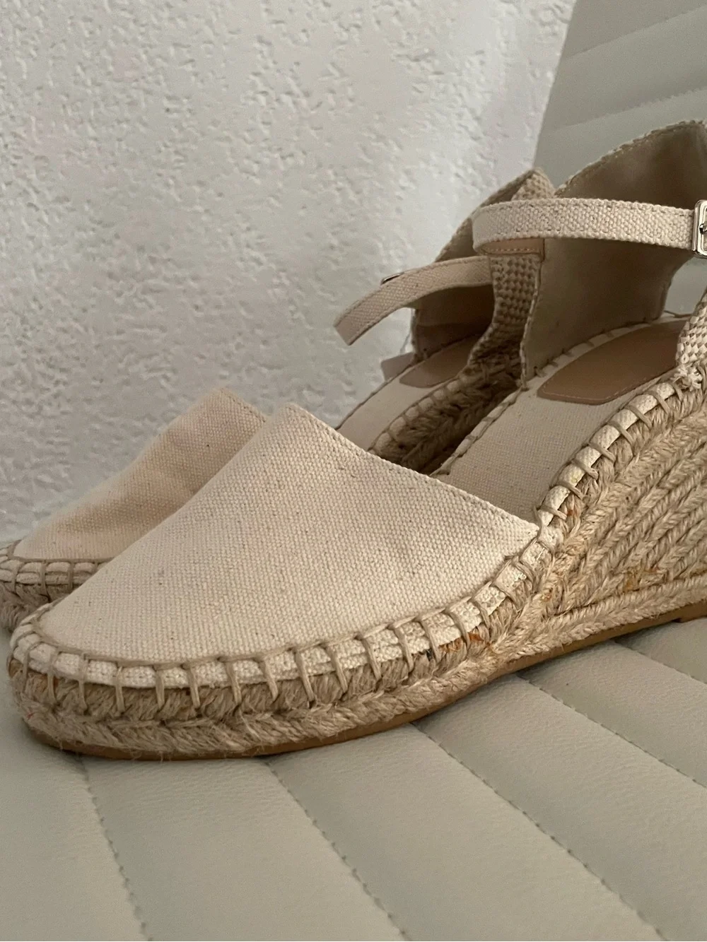 Espadrille Wedge Sandals - Beige Canvas sz7